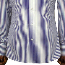 画像をギャラリービューアに読み込む, BRUNO(ブルーノ)ストライプ柄 セミワイドカラー ブロード シャツ【ネイビー×ホワイト】正規販売店