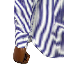 画像をギャラリービューアに読み込む, BRUNO(ブルーノ)ストライプ柄 セミワイドカラー ブロード シャツ【ネイビー×ホワイト】正規販売店