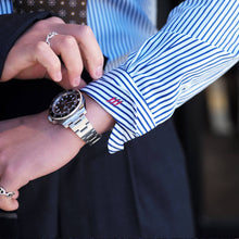 画像をギャラリービューアに読み込む, BRUNO(ブルーノ)ストライプ柄 セミワイドカラー ブロード シャツ【ネイビー×ホワイト】正規販売店