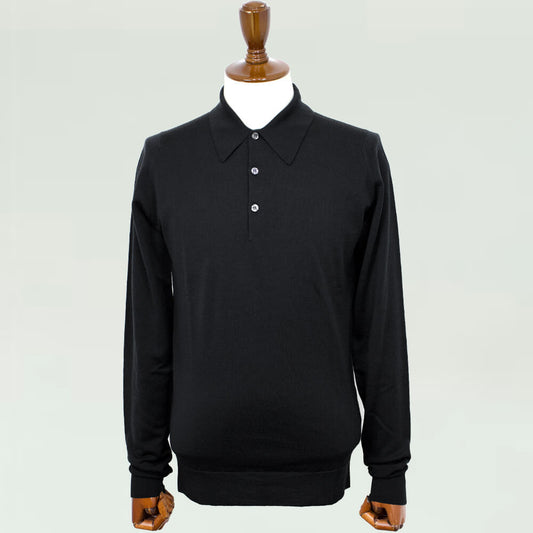 JOHN SMEDLEY(ジョンスメドレー)30ゲージ ウールロングスリーブ ニットポロ【ブラックBLACK】国内正規品