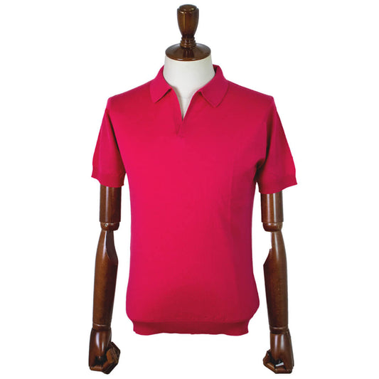 JOHN SMEDLEY(ジョンスメドレー)「JATHAN」30ゲージ コットン 半袖 スキッパー ニットポロシャツ【BERRY】国内正規品