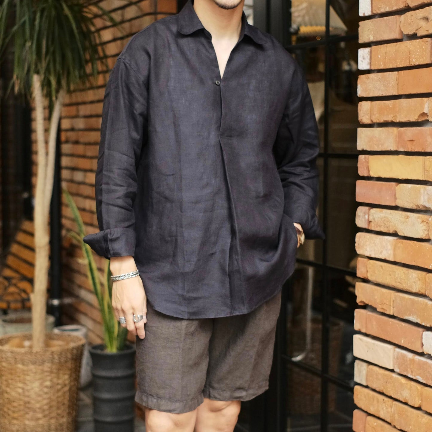COLONY CLOTHING（コロニークロージング）ALBINI LINEN POOL SIDE SHIRT アルビニ リネン プールサイド シャツ【ブラック】国内正規品
