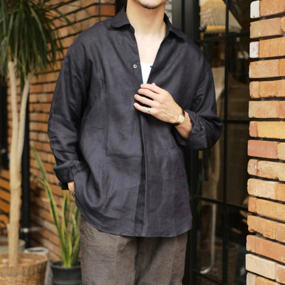 COLONY CLOTHING（コロニークロージング）ALBINI LINEN POOL SIDE SHIRT アルビニ リネン プールサイド シャツ【ブラック】国内正規品