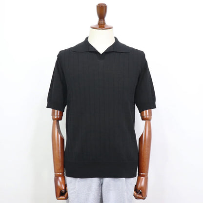 Blu Bre（ブルブレ）ワイドリブ スキッパー コットンニット ポロシャツ【ブラック】国内正規品