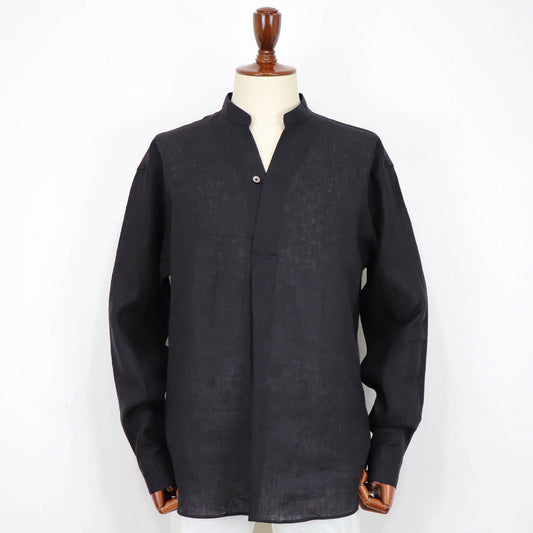 COLONY CLOTHING（コロニークロージング）ALBINI LINEN POOL SIDE SHIRT アルビニ リネン バンドカラー シャツ【ブラック】国内正規品
