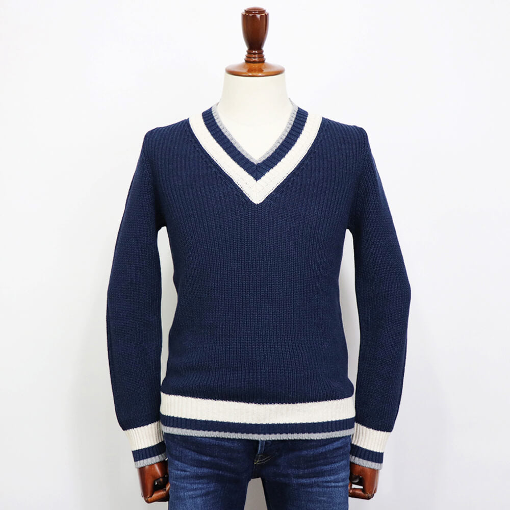 GRAN SASSO（グランサッソ）コットンリネン チルデンニット【ネイビー】国内正規品