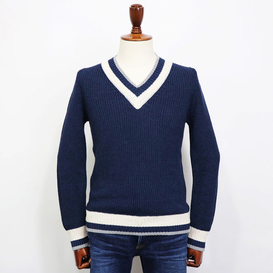 GRAN SASSO（グランサッソ）コットンリネン チルデンニット【ネイビー】国内正規品