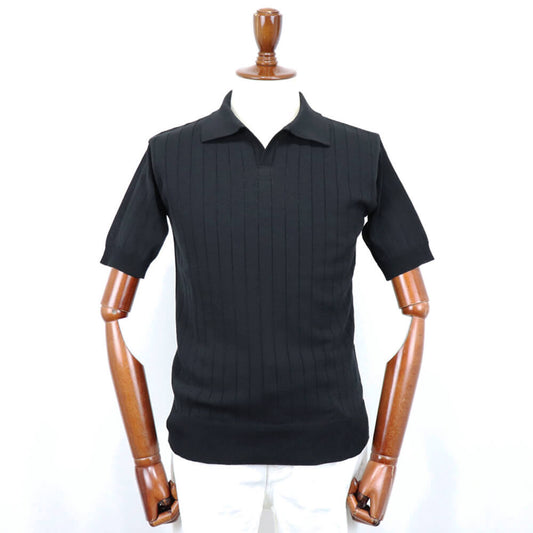 Blu Bre（ブルブレ）コットンニット 針抜きスキッパーポロシャツ【ブラック】国内正規品