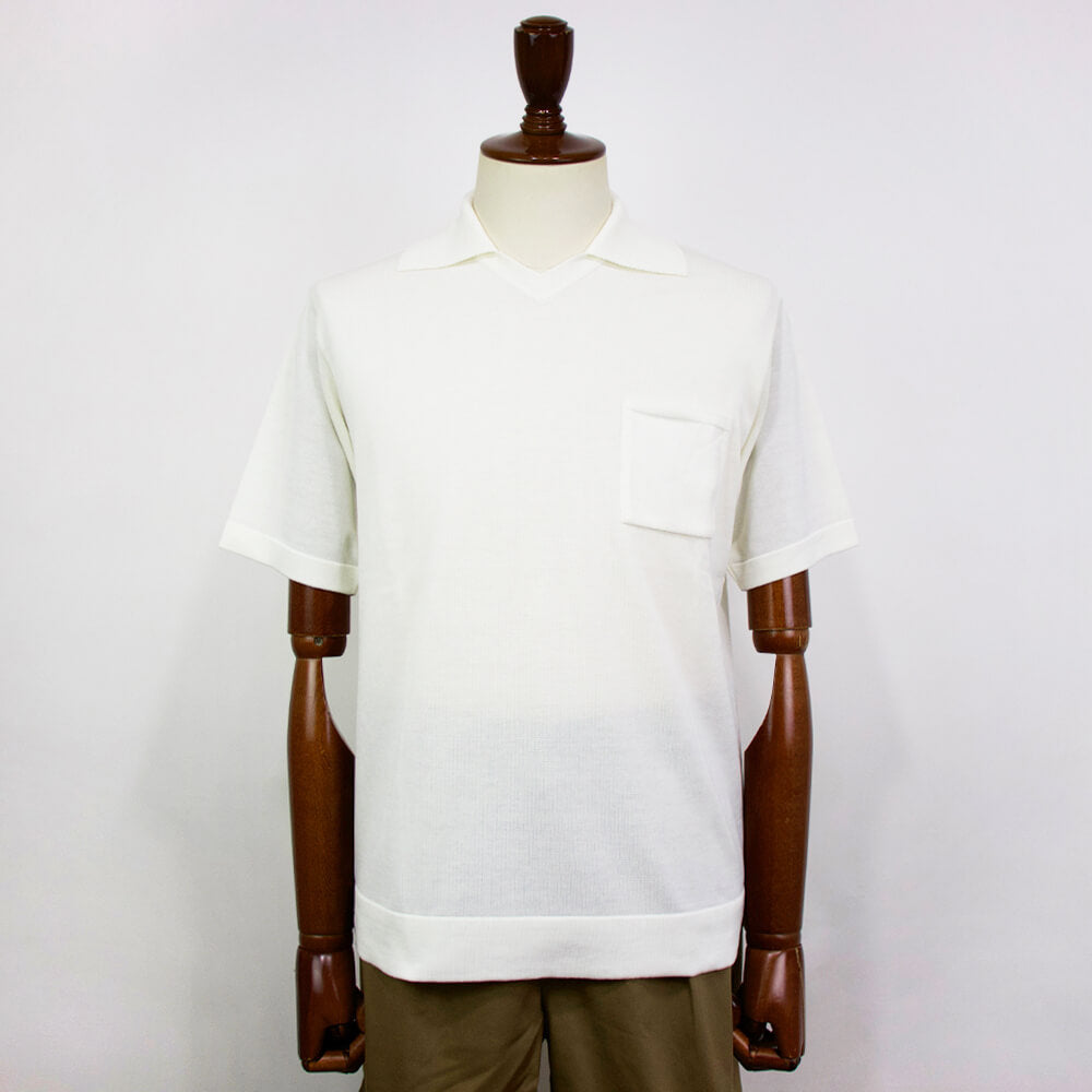 Blu Bre（ブルブレ）ポケット付き スキッパー コットンニット ポロシャツ【オフホワイト】国内正規品
