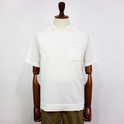 Blu Bre（ブルブレ）ポケット付き スキッパー コットンニット ポロシャツ【オフホワイト】国内正規品
