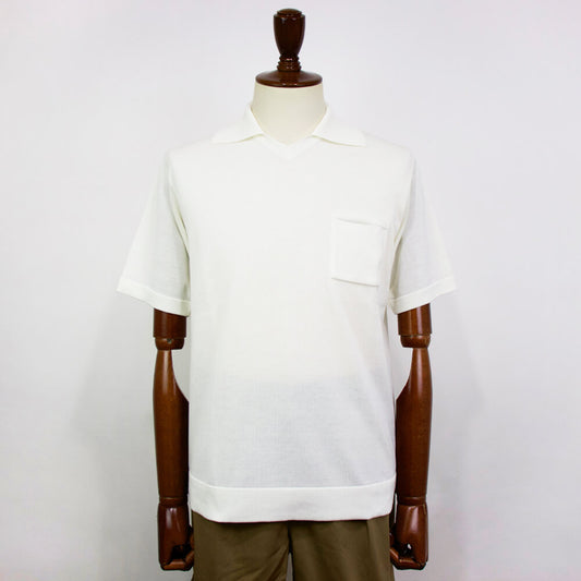 Blu Bre（ブルブレ）ポケット付き スキッパー コットンニット ポロシャツ【オフホワイト】国内正規品