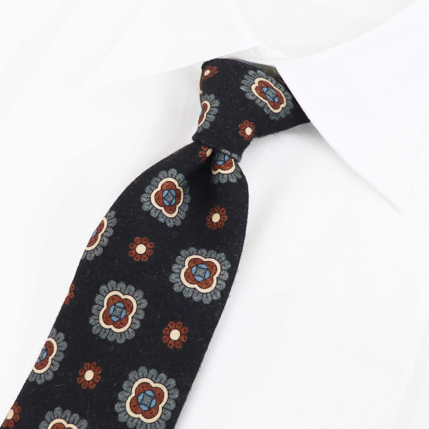 Stefano Cau（ステファノカウ）小紋柄 ウールタイ【ネイビーベース】国内正規品