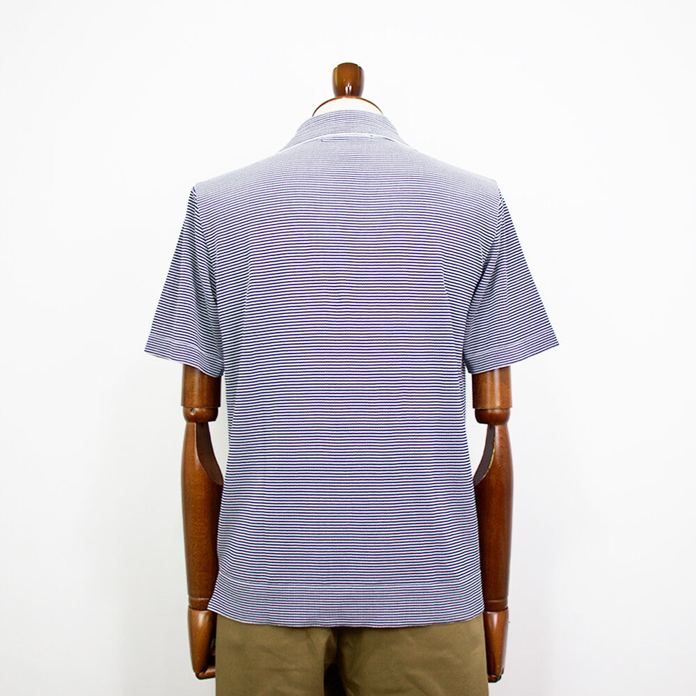 Blu Bre（ブルブレ）ボーダー柄 スキッパー コットンニット ポロシャツ【ホワイト×ネイビー】国内正規品