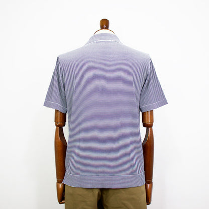 Blu Bre（ブルブレ）ボーダー柄 スキッパー コットンニット ポロシャツ【ホワイト×ネイビー】国内正規品