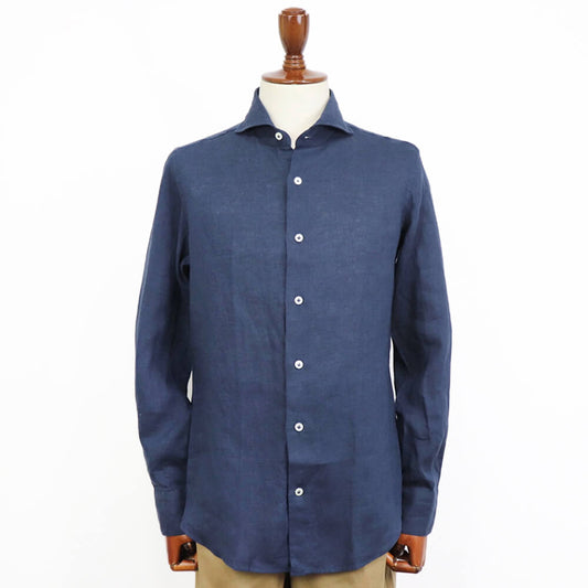 giannetto（ジャンネット）Slim Fit スリムフィット カッタウェイカラー リネン シャツ【ネイビー】国内正規品