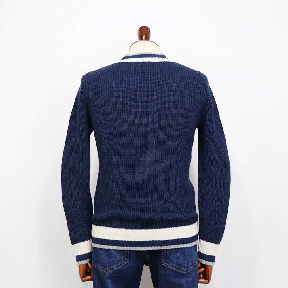 GRAN SASSO（グランサッソ）コットンリネン チルデンニット【ネイビー】国内正規品