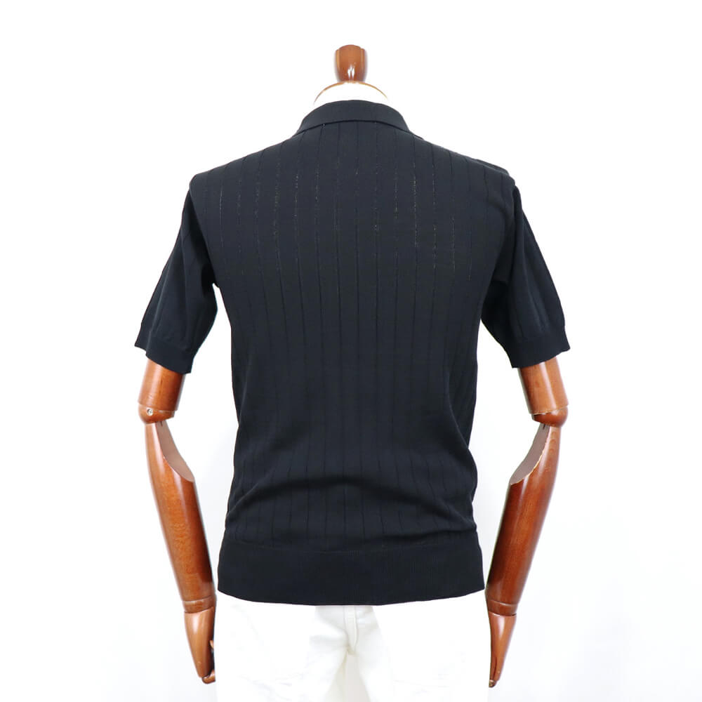 Blu Bre（ブルブレ）コットンニット 針抜きスキッパーポロシャツ【ブラック】国内正規品