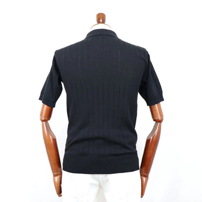 Blu Bre（ブルブレ）コットンニット 針抜きスキッパーポロシャツ【ブラック】国内正規品