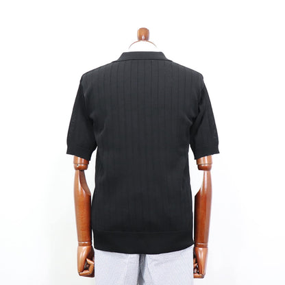 Blu Bre（ブルブレ）ワイドリブ スキッパー コットンニット ポロシャツ【ブラック】国内正規品