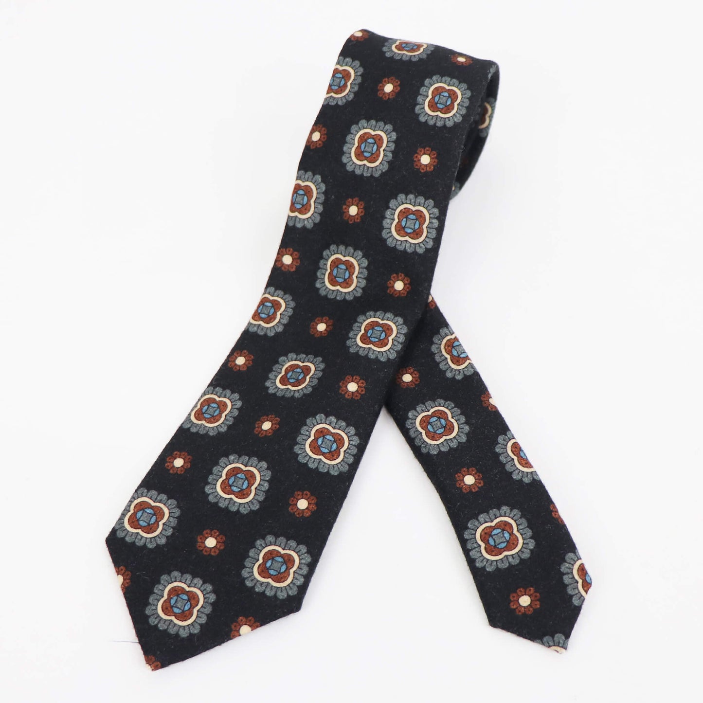 Stefano Cau（ステファノカウ）小紋柄 ウールタイ【ネイビーベース】国内正規品