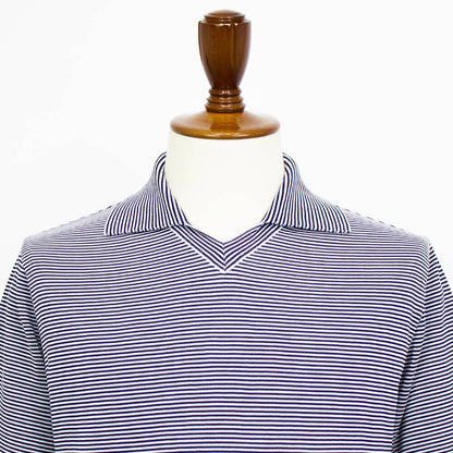 Blu Bre（ブルブレ）ボーダー柄 スキッパー コットンニット ポロシャツ【ホワイト×ネイビー】国内正規品