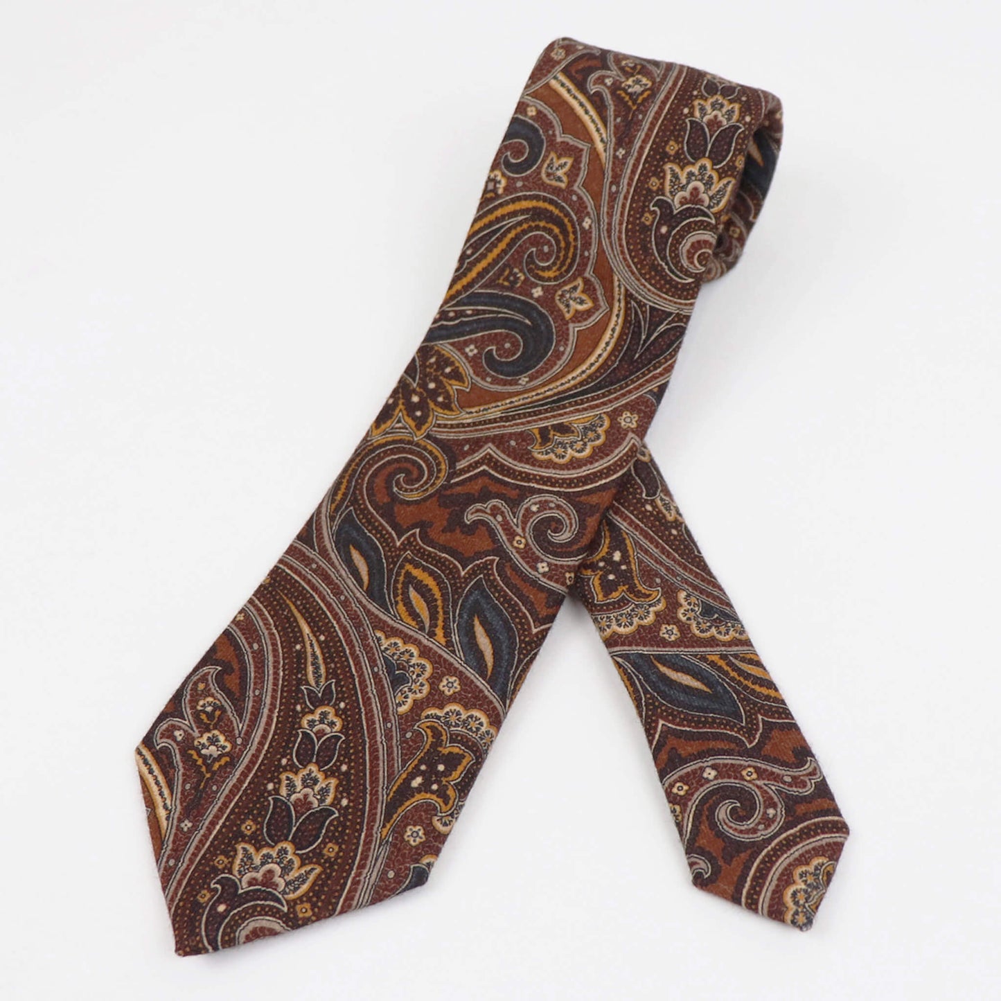 Stefano Cau（ステファノカウ）ペイズリー柄 ウールタイ【ブラウンベース】国内正規品