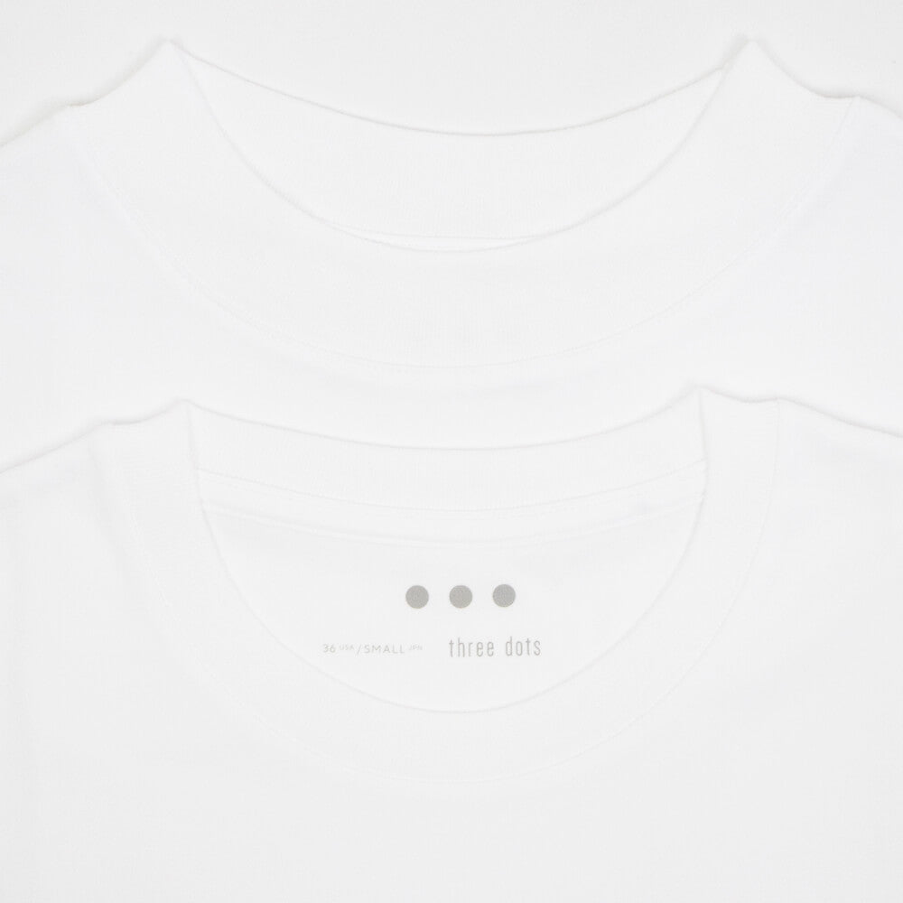 three dots（スリードッツ）2PACK TEE クルーネック ＆ モックネック コットン 2パック Tシャツ【ホワイト】国内正規品