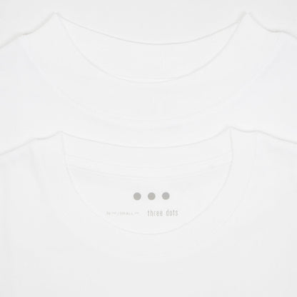 three dots（スリードッツ）2PACK TEE クルーネック ＆ モックネック コットン 2パック Tシャツ【ホワイト】国内正規品