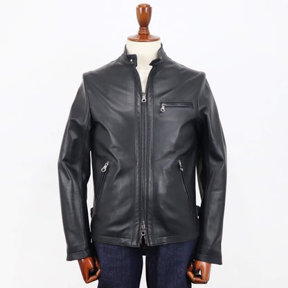 CINQUANTA（チンクワンタ）STAND COLLAR SINGLE RIDERS スタンドカラー シングル ライダース ジャケット シルバージップ【ブラック】国内正規品