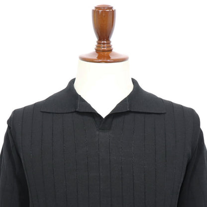 Blu Bre（ブルブレ）ワイドリブ スキッパー コットンニット ポロシャツ【ブラック】国内正規品