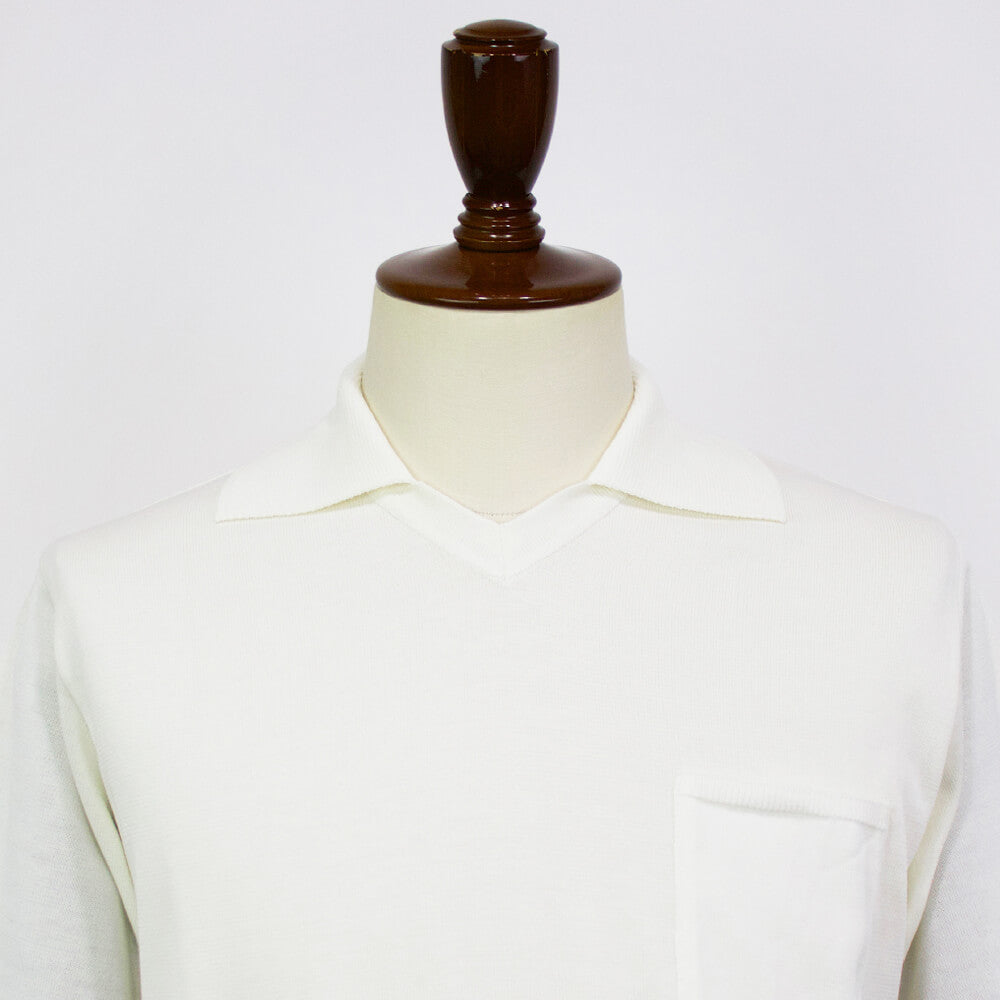 Blu Bre（ブルブレ）ポケット付き スキッパー コットンニット ポロシャツ【オフホワイト】国内正規品