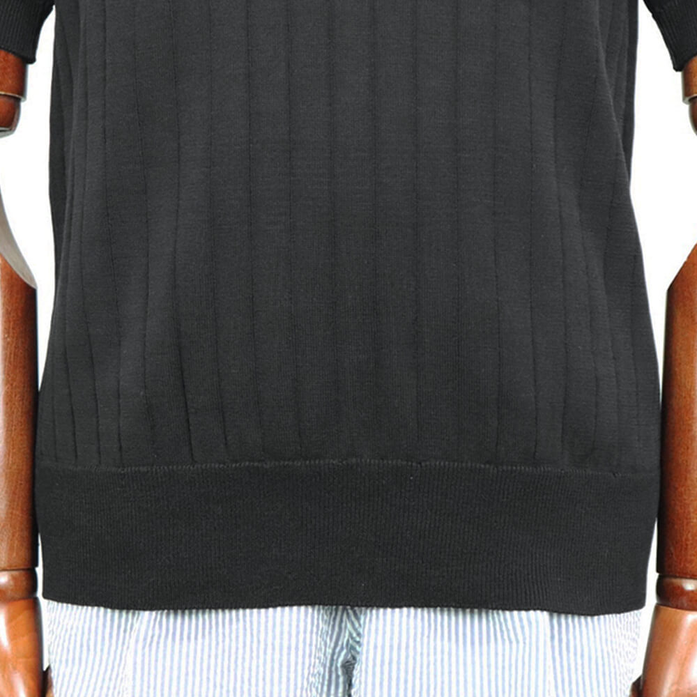 Blu Bre（ブルブレ）ワイドリブ スキッパー コットンニット ポロシャツ【ブラック】国内正規品