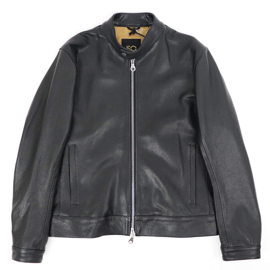 CINQUANTA（チンクワンタ）STAND COLLAR SINGLE RIDERS スタンドカラー シングル ライダース ジャケット シルバージップ【ブラック】国内正規品