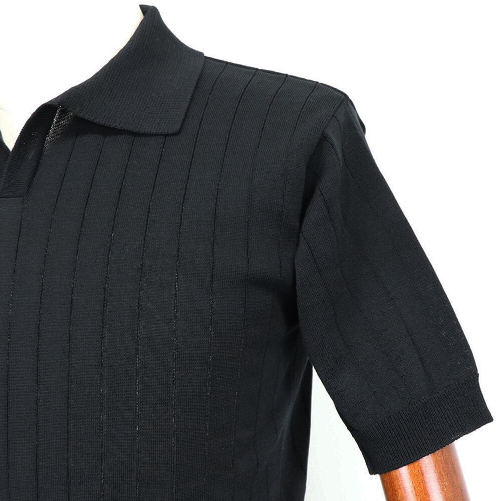 Blu Bre（ブルブレ）コットンニット 針抜きスキッパーポロシャツ【ブラック】国内正規品