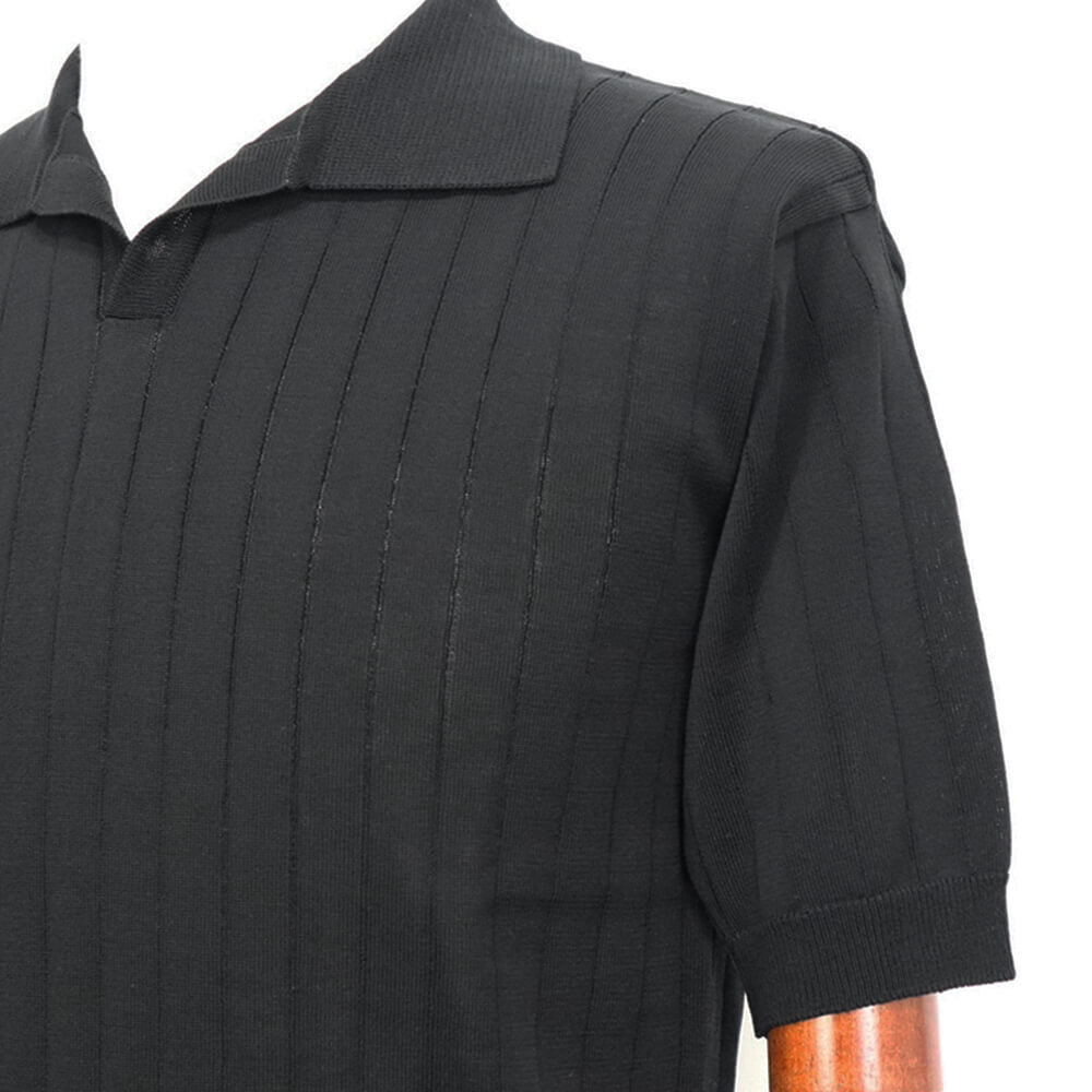 Blu Bre（ブルブレ）ワイドリブ スキッパー コットンニット ポロシャツ【ブラック】国内正規品