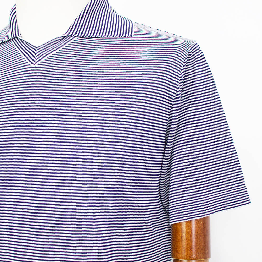 Blu Bre（ブルブレ）ボーダー柄 スキッパー コットンニット ポロシャツ【ホワイト×ネイビー】国内正規品