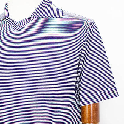 Blu Bre（ブルブレ）ボーダー柄 スキッパー コットンニット ポロシャツ【ホワイト×ネイビー】国内正規品