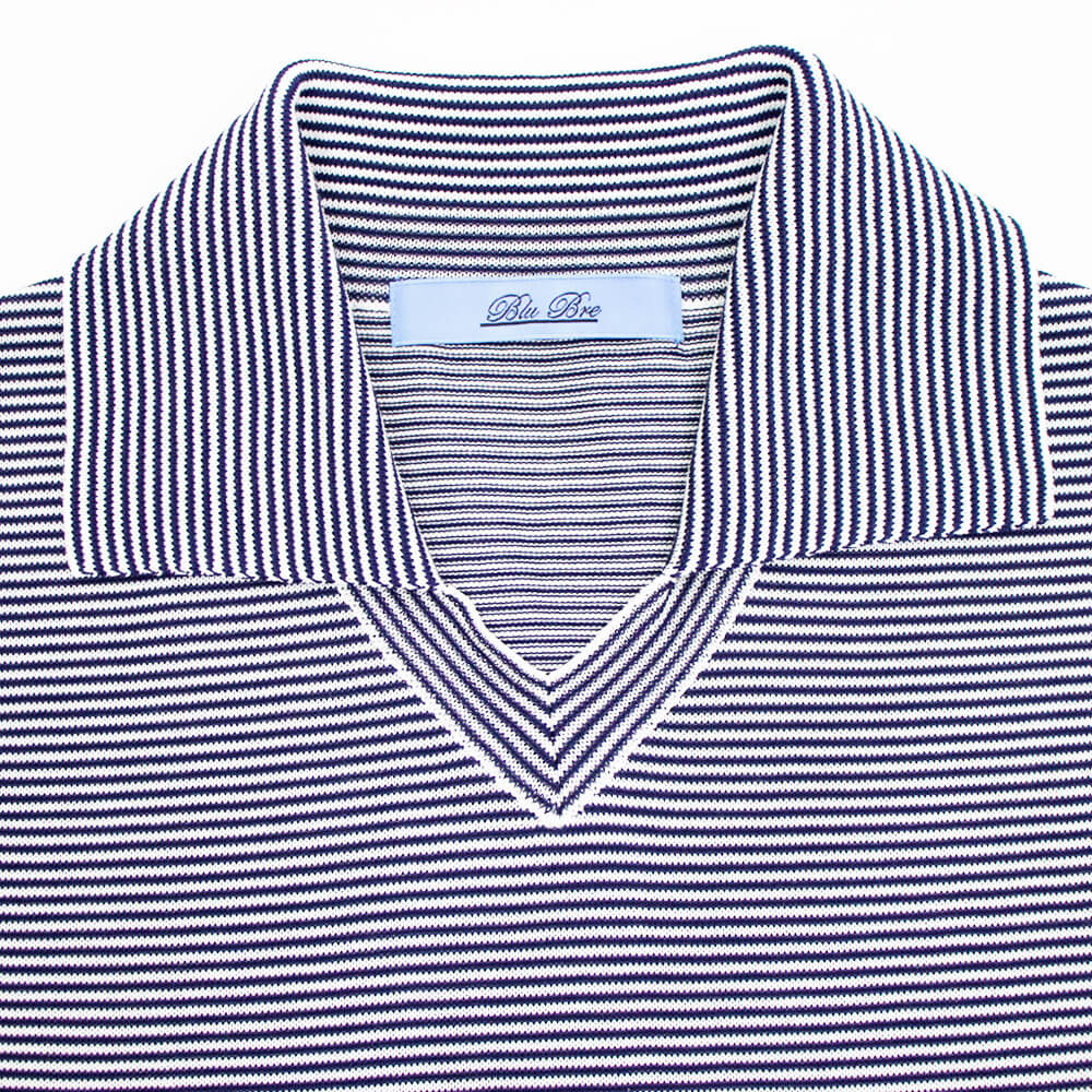 Blu Bre（ブルブレ）ボーダー柄 スキッパー コットンニット ポロシャツ【ホワイト×ネイビー】国内正規品