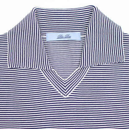 Blu Bre（ブルブレ）ボーダー柄 スキッパー コットンニット ポロシャツ【ホワイト×ネイビー】国内正規品