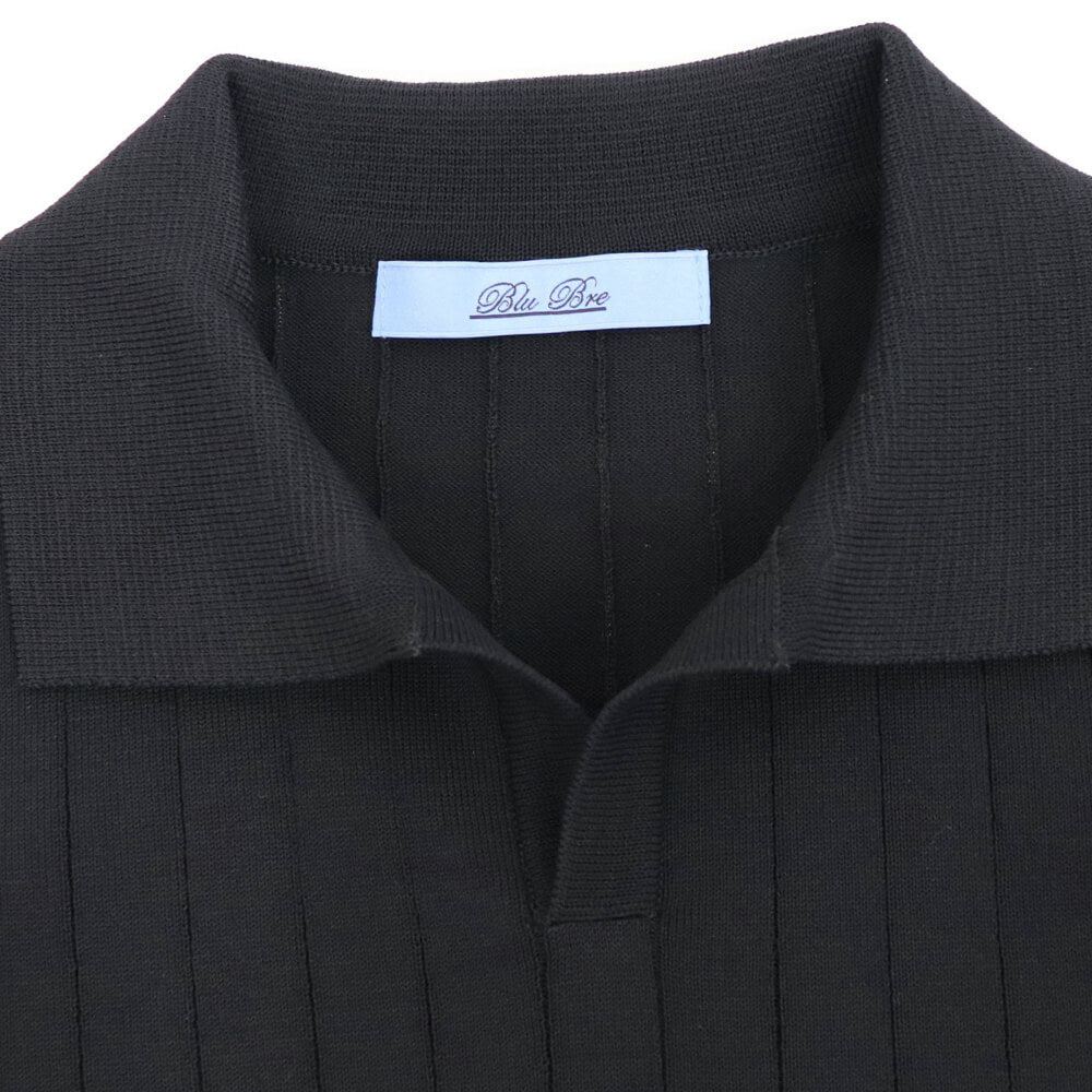 Blu Bre（ブルブレ）コットンニット 針抜きスキッパーポロシャツ【ブラック】国内正規品