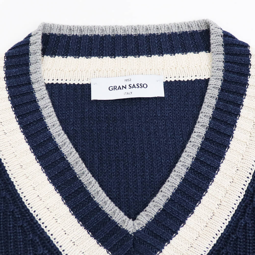 GRAN SASSO（グランサッソ）コットンリネン チルデンニット【ネイビー】国内正規品