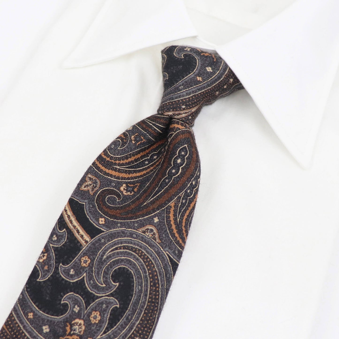 Stefano Cau（ステファノカウ）ペイズリー柄 ウールタイ【ブラックベース】国内正規品