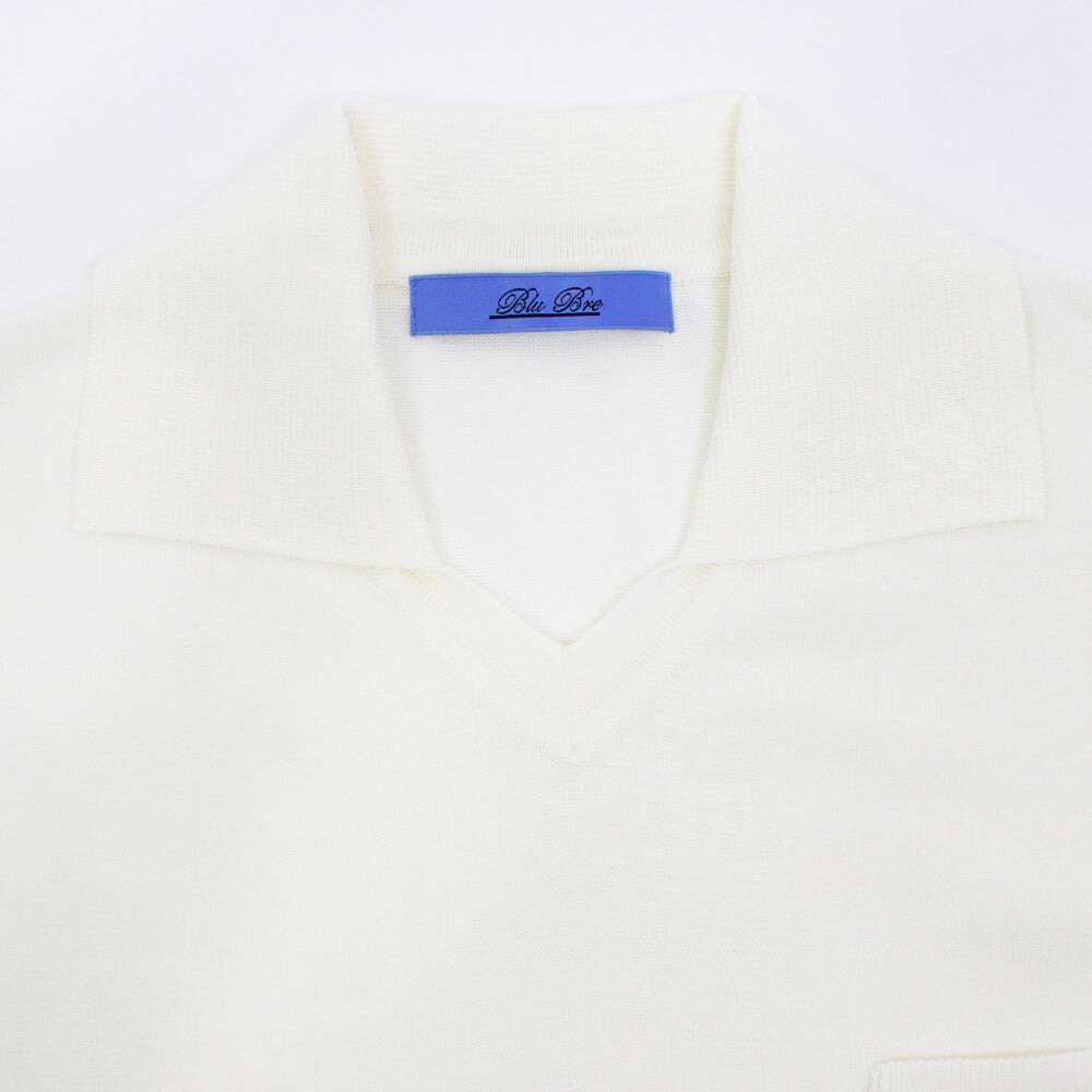 Blu Bre（ブルブレ）ポケット付き スキッパー コットンニット ポロシャツ【オフホワイト】国内正規品