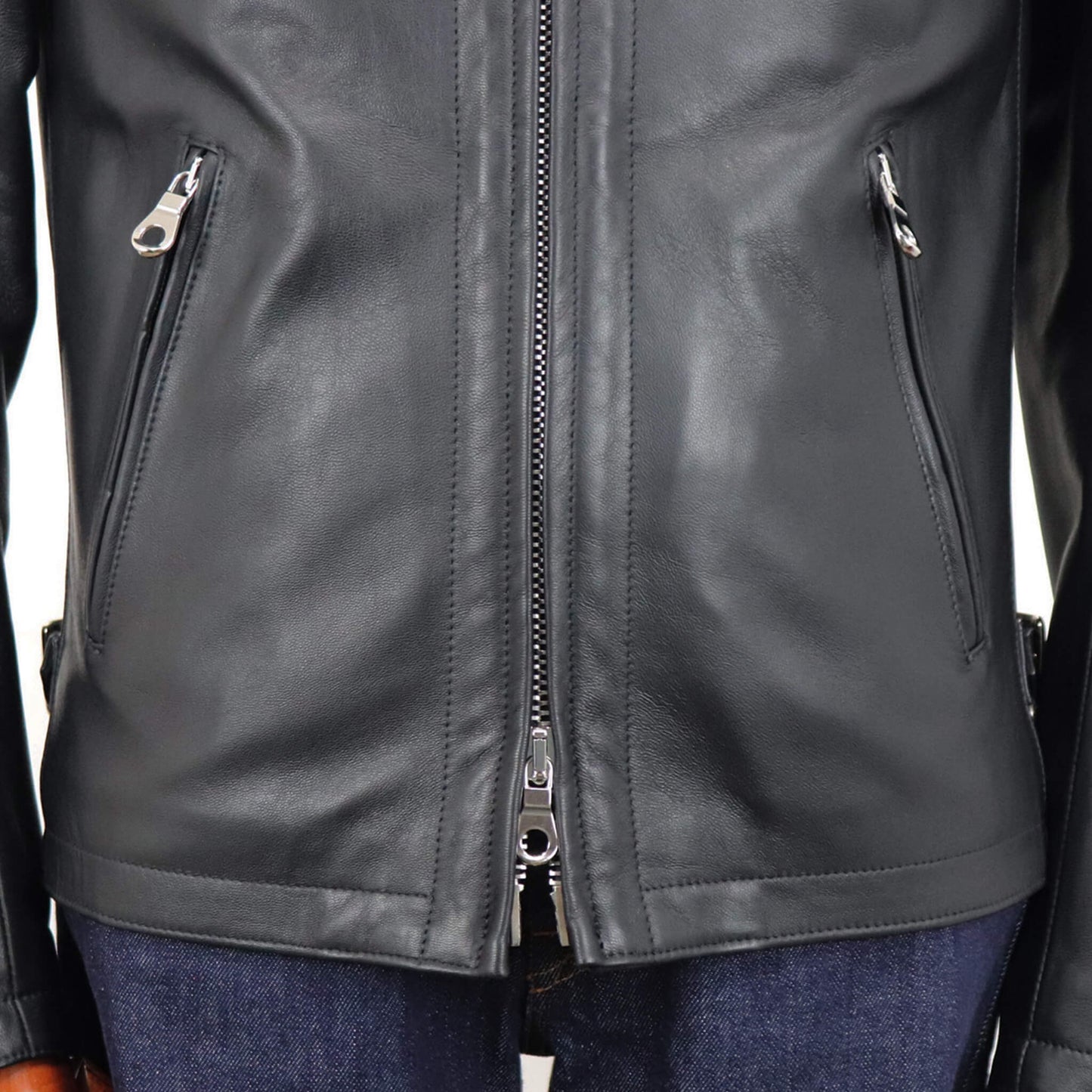 CINQUANTA（チンクワンタ）STAND COLLAR SINGLE RIDERS スタンドカラー シングル ライダース ジャケット シルバージップ【ブラック】国内正規品