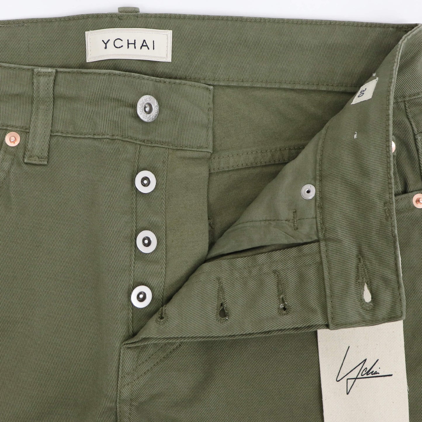 YCHAI（イカイ）EDMUNDO / エドモンド 製品染め ストレッチ コットンパンツ【ミリタリーグリーン】国内正規品