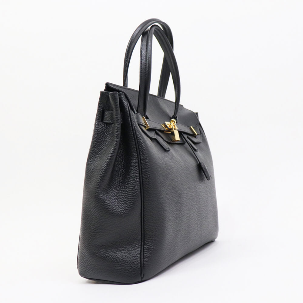 CAVALLERESCO（カヴァレレスコ）シュリンクレザー 被せ付き ボストンバッグ【ブラック×ゴールド】国内正規品