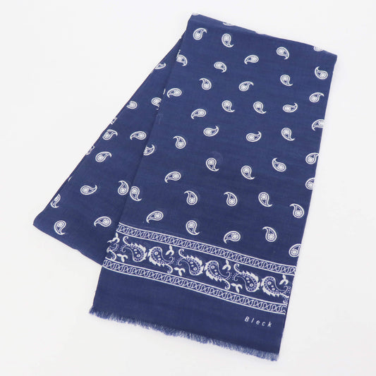 Bleck（ブレック）ペイズリー柄 コットンリネンシルクストール【ネイビー】国内正規品
