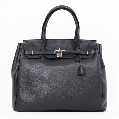 CAVALLERESCO（カヴァレレスコ）シュリンクレザー 被せ付き ボストンバッグ【ブラック×シルバー】国内正規品