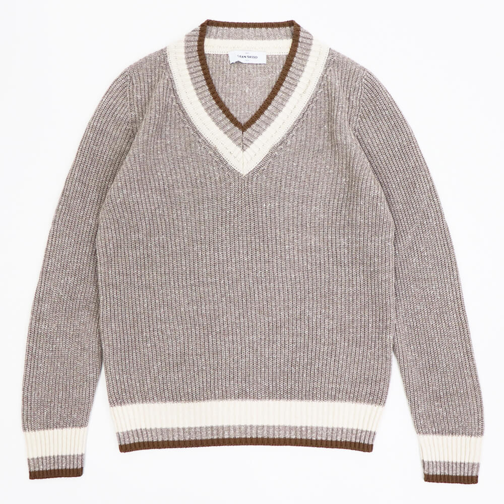 GRAN SASSO（グランサッソ）コットンリネン チルデンニット【ベージュ】国内正規品