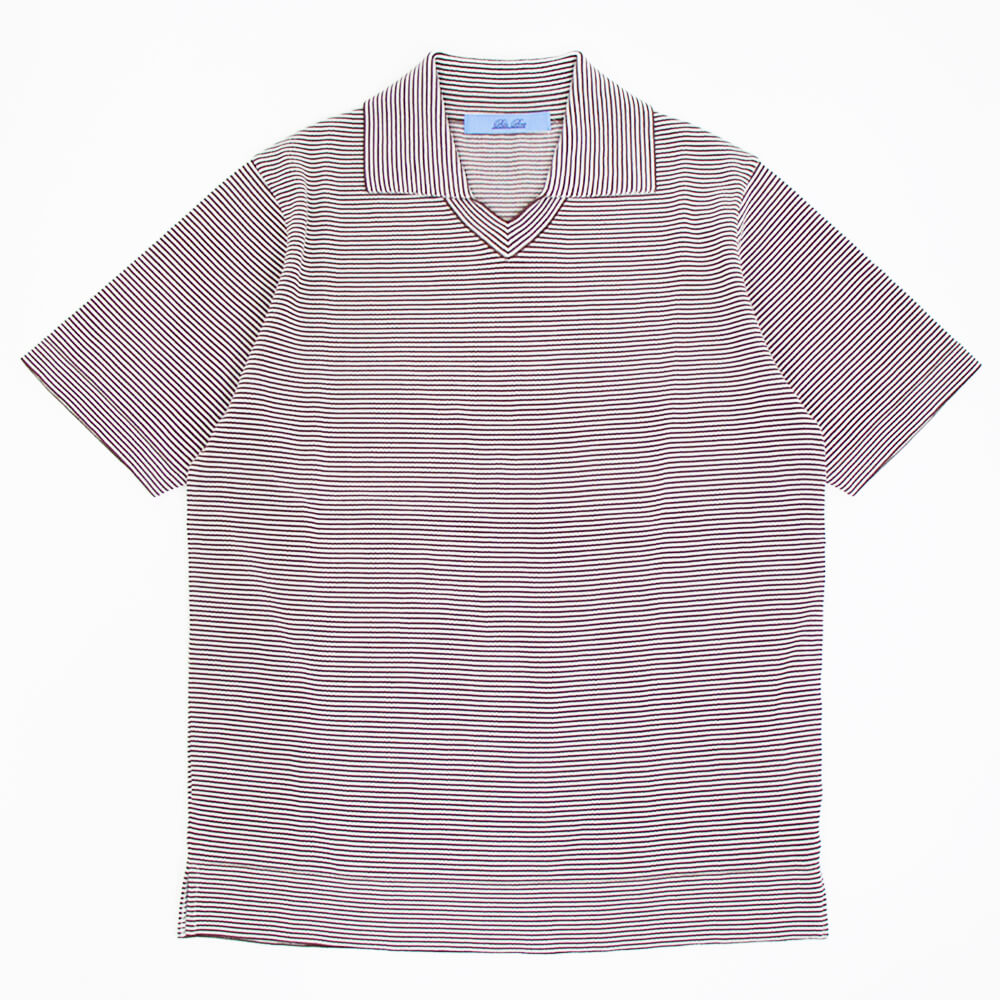 Blu Bre（ブルブレ）ボーダー柄 スキッパー コットンニット ポロシャツ【ブラウン×オフホワイト】国内正規品